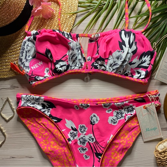 Maaji 🌺 Reversible Print Floral Bralette Bikini Top | Cheeky High Leg Bottoms - Picture 12 of 16